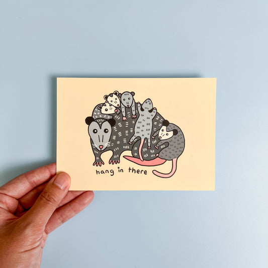 Opossum With Babies "Hang In There" Postcard