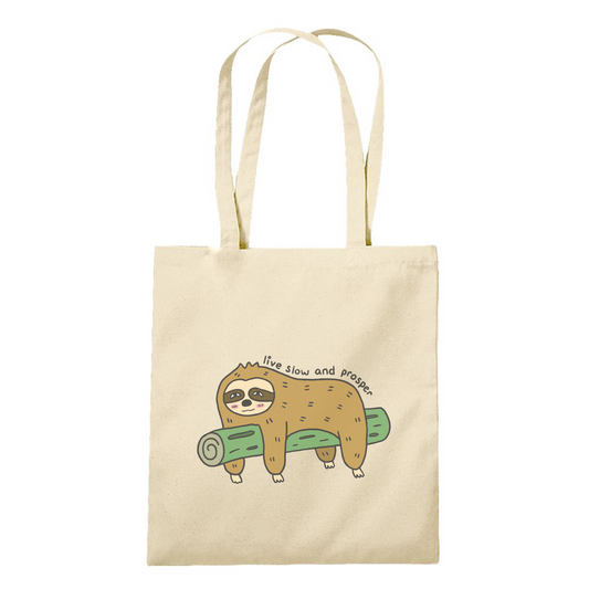 "Live Slow and Prosper" Sloth Tote Bag