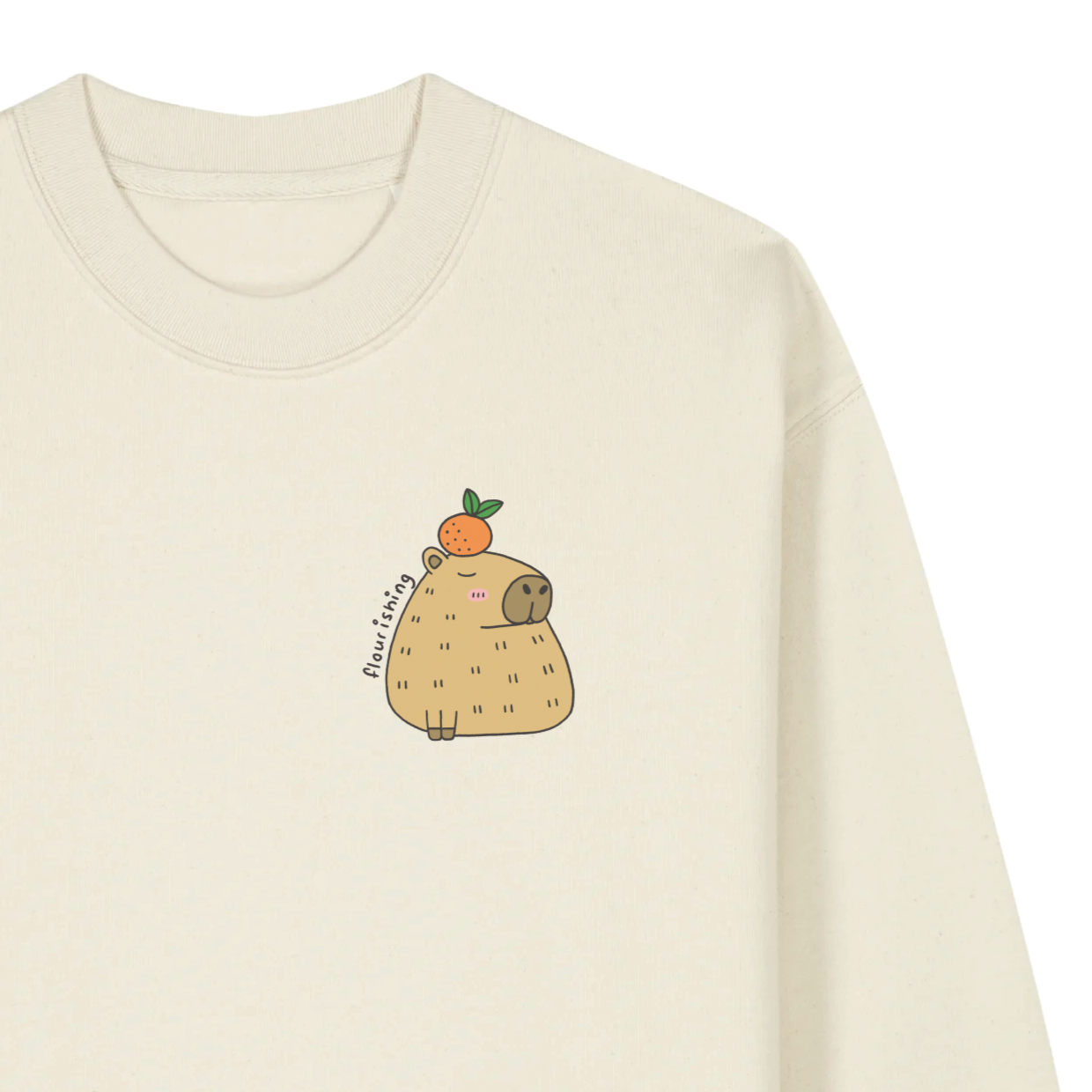 "Flourishing" Capybara Sweater - Beige (100% organic cotton)