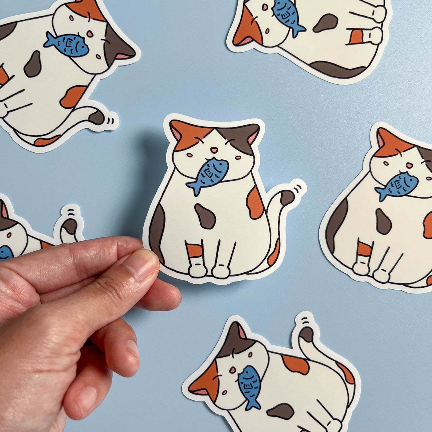 Calico Cat With Fish Sticker