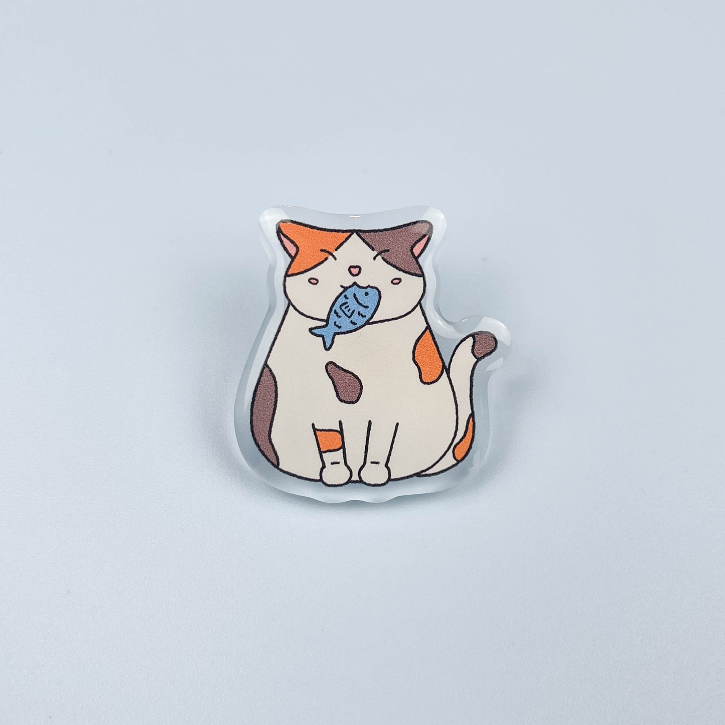 Calico Cat With Fish Acrylic Pin