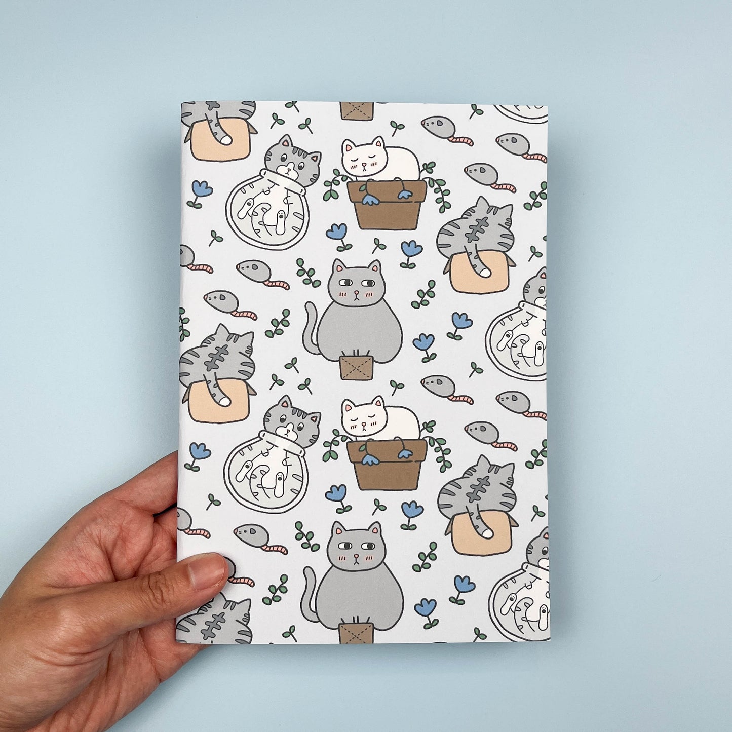 Cats in Boxes Pattern Handmade Notebook