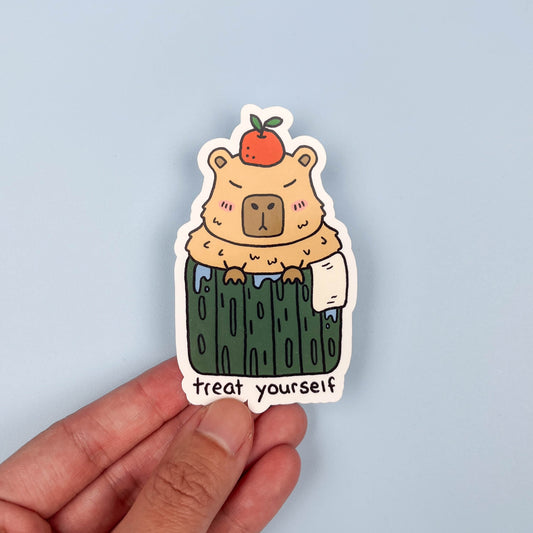 "Treat Yourself" Bathing Capybara Sticker
