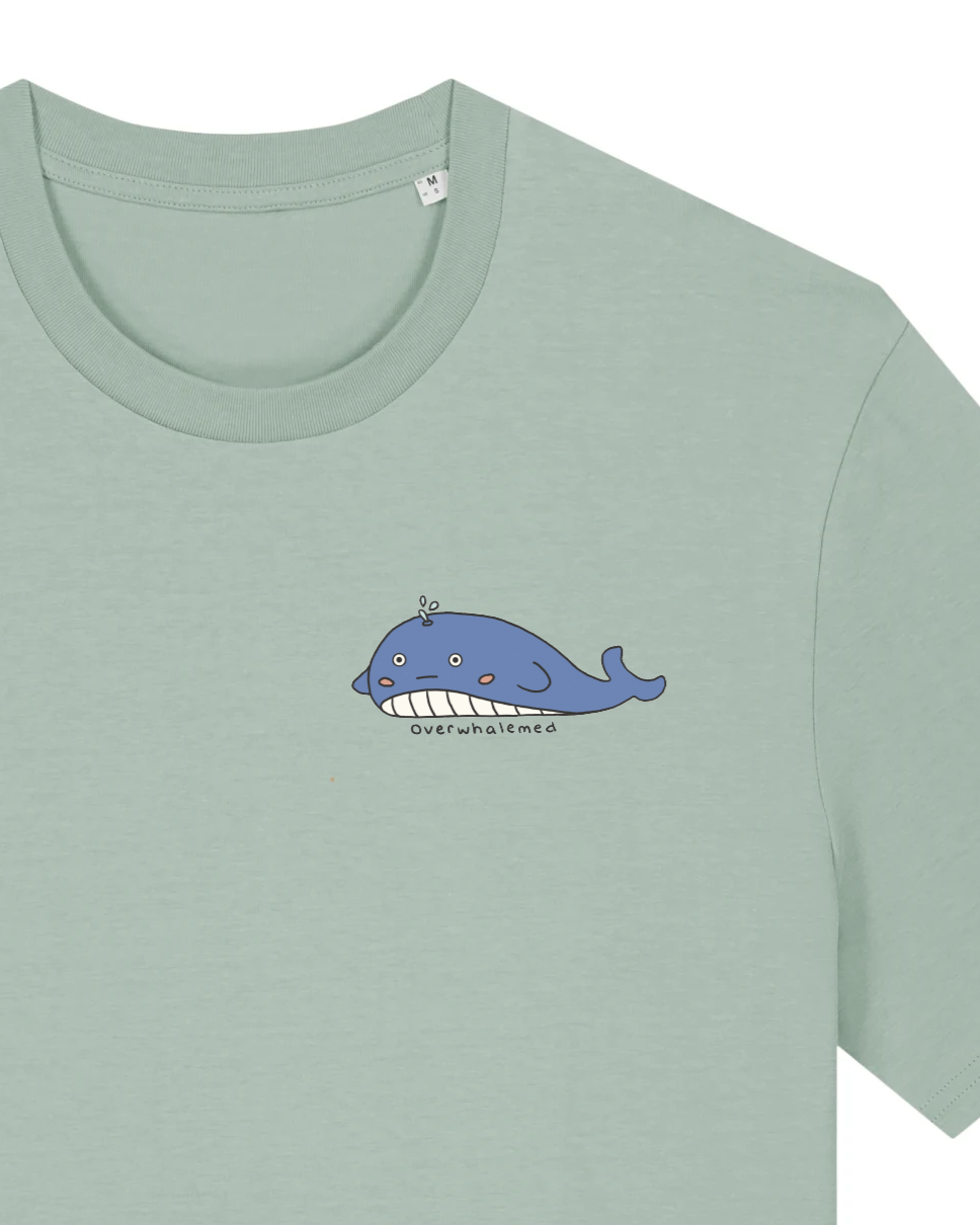 "Overwhalemed" Whale T-Shirt - Light Green (100% organic cotton)