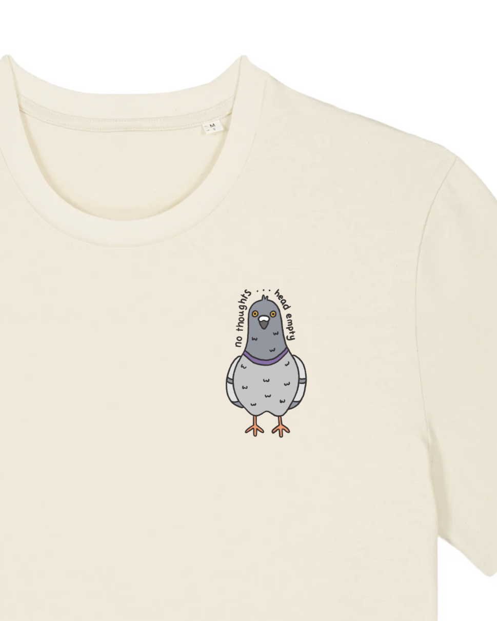 "No Thoughts, Head Empty" Pigeon T-Shirt - Beige (100% organic cotton)