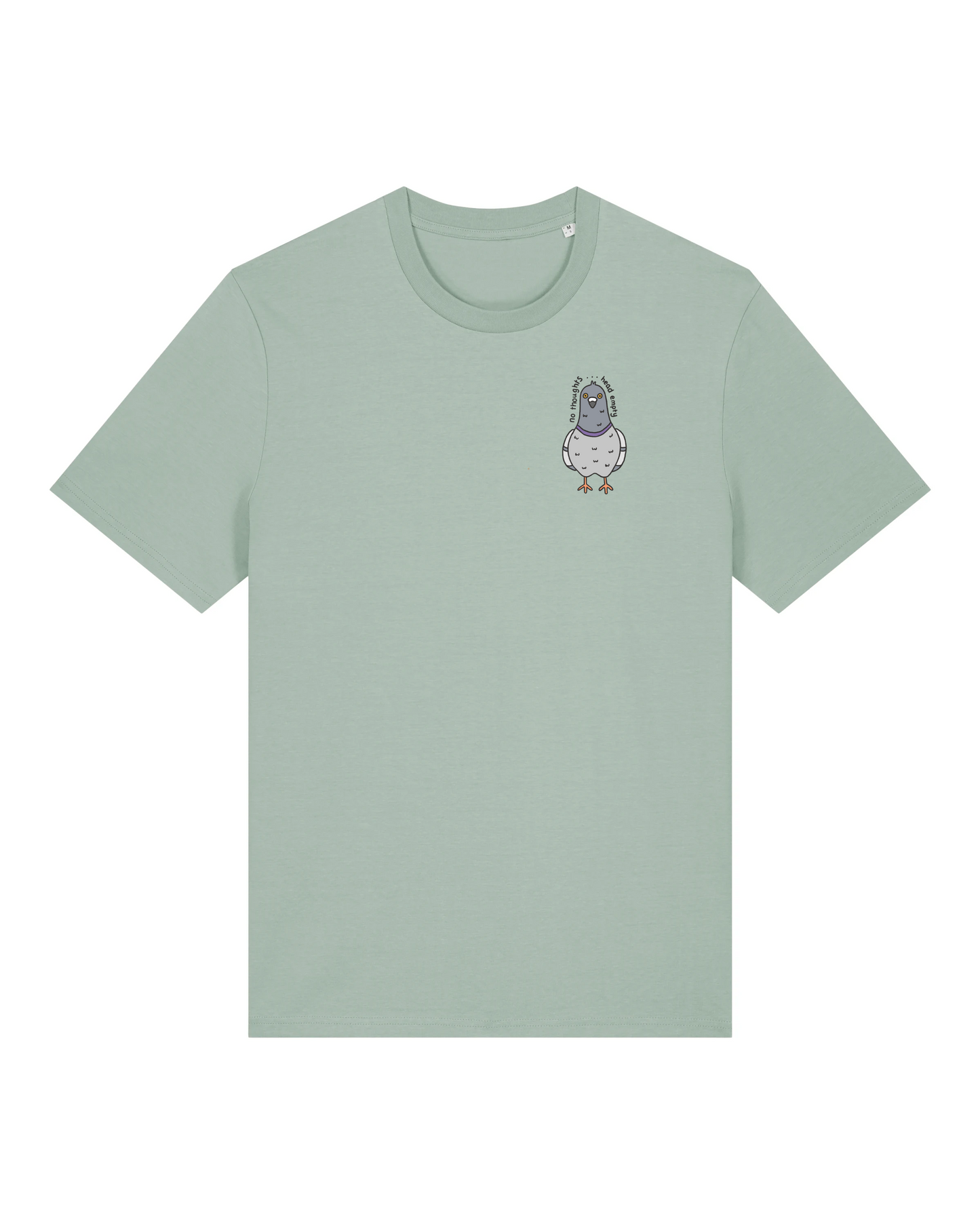 "No Thoughts, Head Empty" Pigeon T-Shirt - Light Green (100% organic cotton)