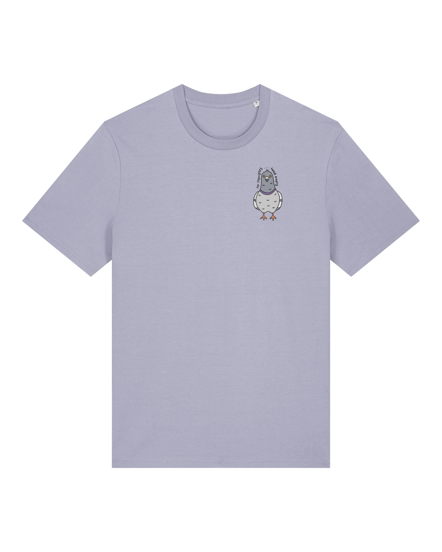 "No Thoughts, Head Empty" Pigeon T-Shirt - Lavender (100% organic cotton)